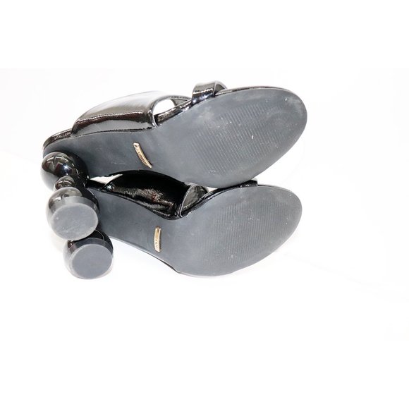 STUDIO F AVANT GARDE hourglass Block HEELS Black PATENT leather Sandals Size 35 - Picture 9 of 9